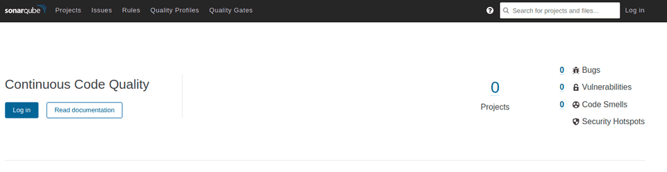 SonarQube starting page SonarQube starting page