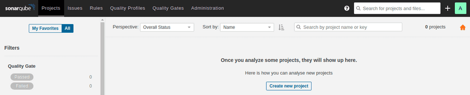 SonarQube page for adding projects