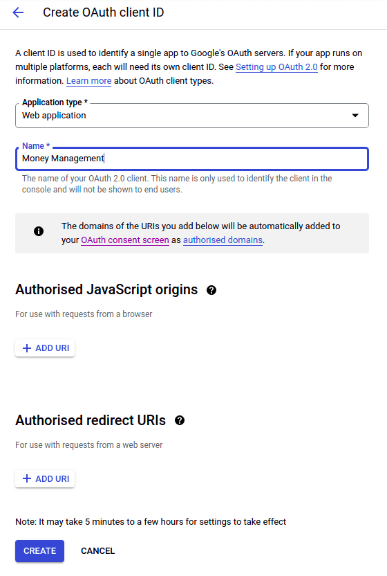 Create OAuth client