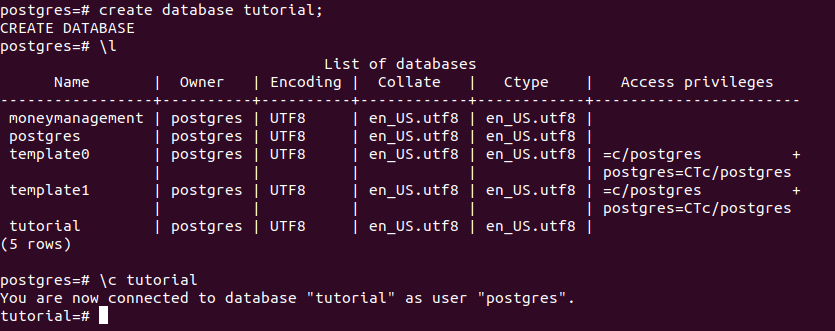 Database setup Database setup
