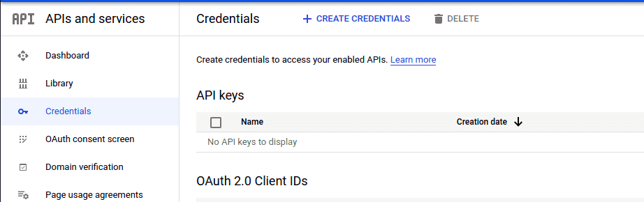 Create credentials Create credentials