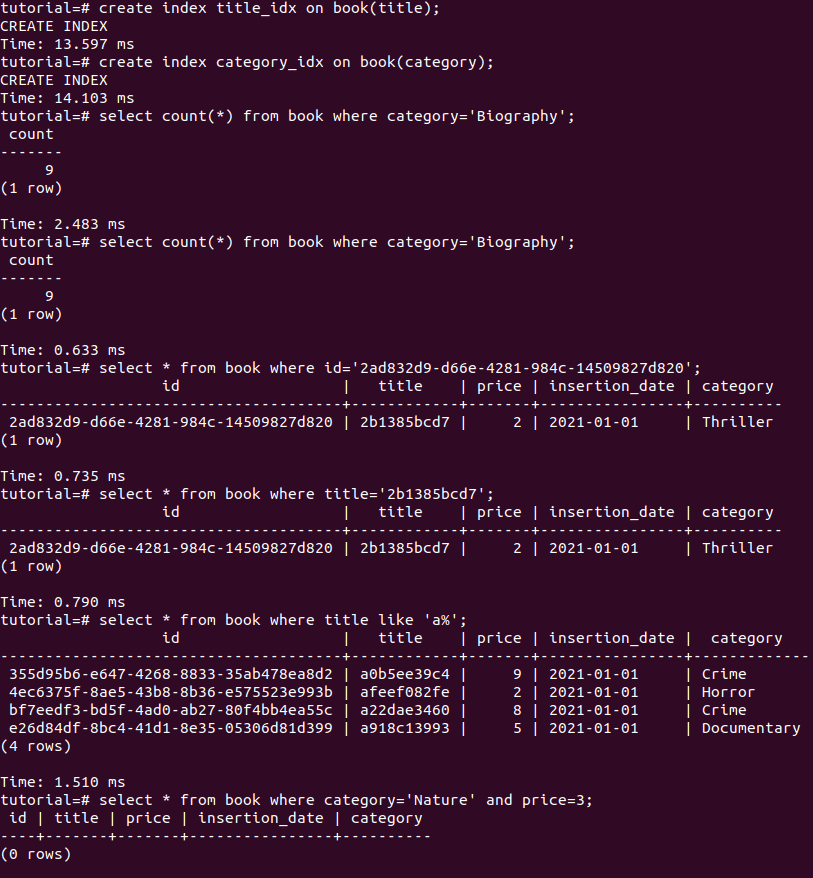 Queries on 50 records with index Queries on 50 records with index