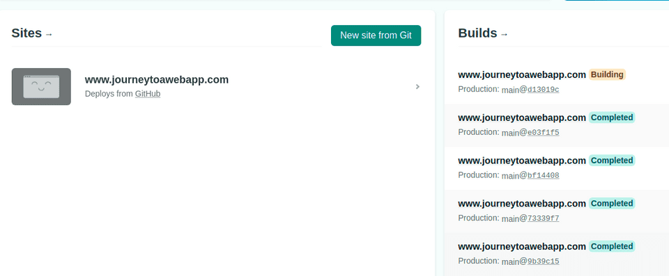 Your site along with the builds Your site along with the builds