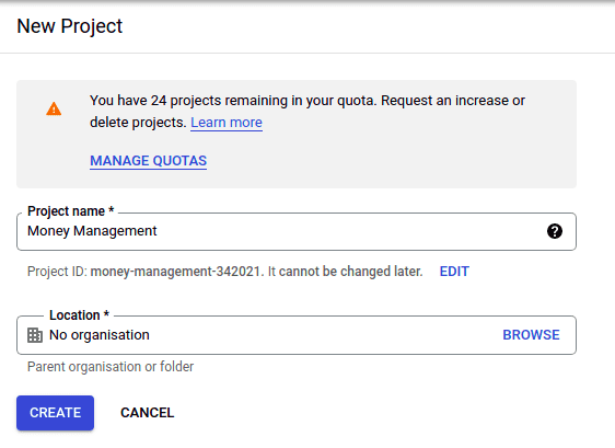 Create project Create project