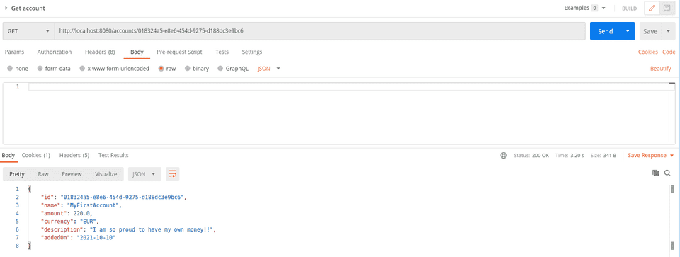 Retrieve account Postman request Retrieve account Postman request