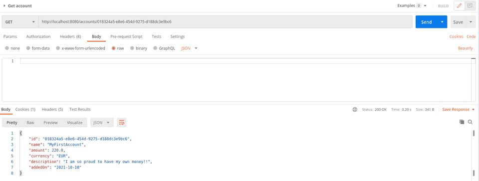 Retrieve account Postman request